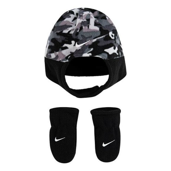 Nike Other - Nike Toddler Grey Fleece Chin Strap Hat & Mittens Set 12-24 months